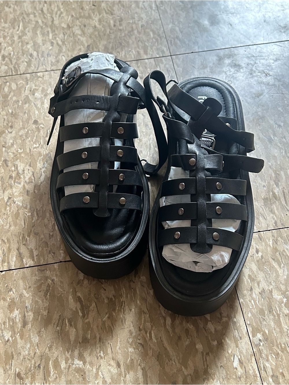 Black Studded Strappy Platform Sandals for Women